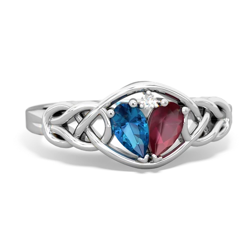 london topaz-ruby celtic knot ring