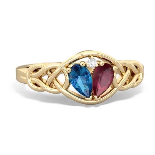 london topaz-ruby celtic knot ring