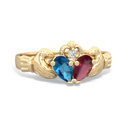 london topaz-ruby claddagh ring