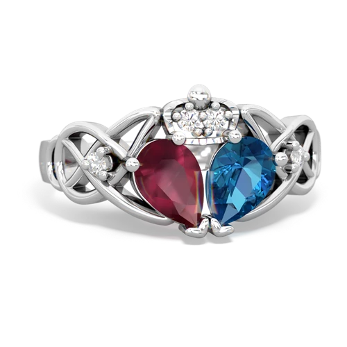 London Topaz Genuine London Blue Topaz with Genuine Ruby Two Stone Claddagh ring Ring