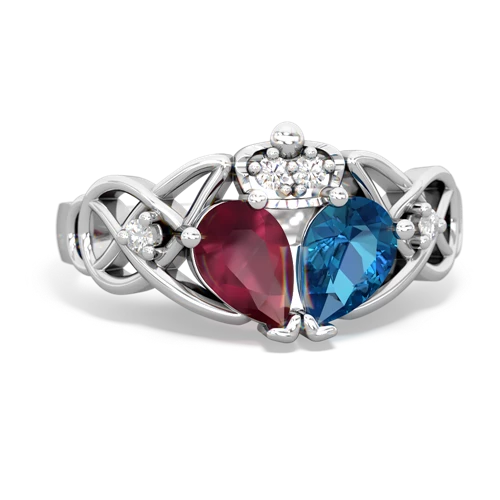 london topaz-ruby claddagh ring