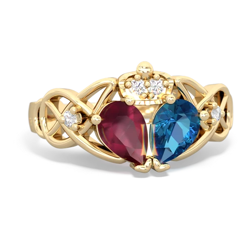 london topaz-ruby claddagh ring