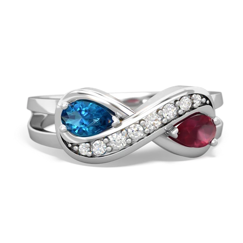 London Topaz Genuine London Blue Topaz with Genuine Ruby Diamond Infinity ring Ring