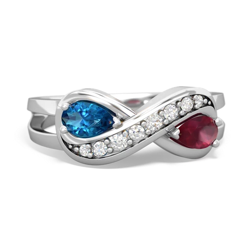 london topaz-ruby diamond infinity ring