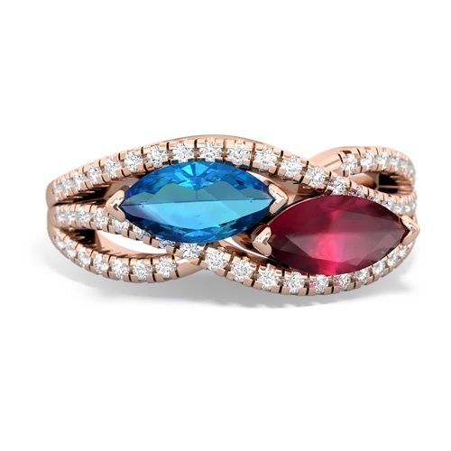 london topaz-ruby double heart ring