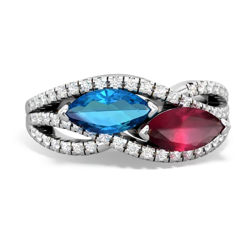 london topaz-ruby double heart ring