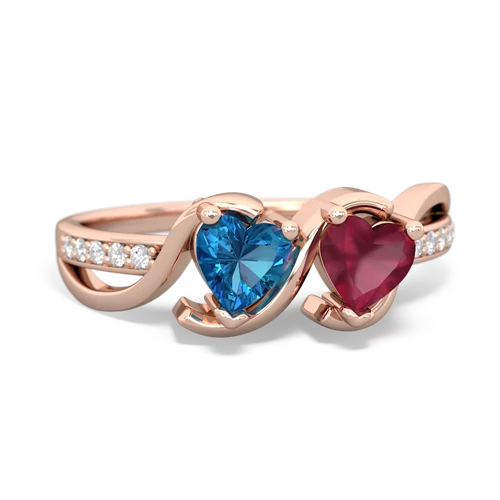 london topaz-ruby double heart ring
