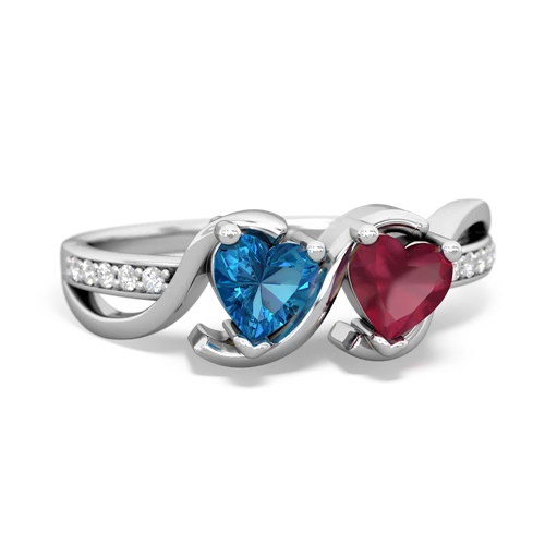 london topaz-ruby double heart ring