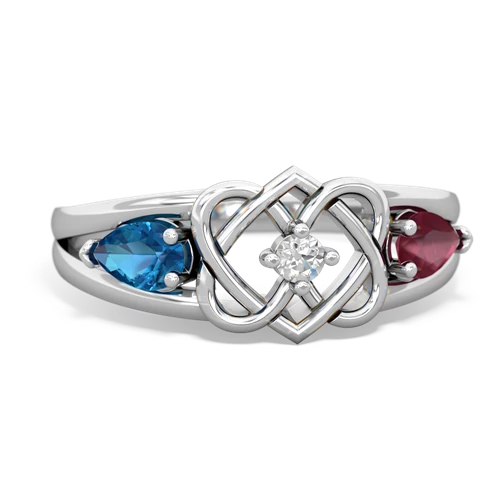 London Topaz Genuine London Blue Topaz with Genuine Ruby Hearts Intertwined ring Ring