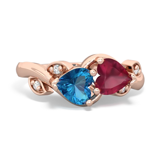 London Topaz Genuine London Blue Topaz with Genuine Ruby Floral Elegance ring Ring