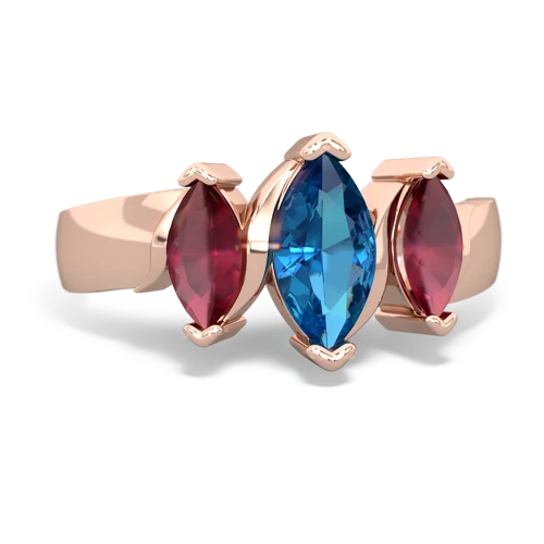 London Topaz Genuine London Blue Topaz with Genuine Ruby and  Three Peeks ring Ring