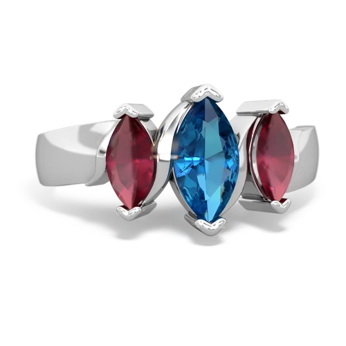 London Topaz Genuine London Blue Topaz with Genuine Ruby and Lab Created Emerald Three Peeks ring Ring