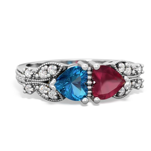 London Topaz Genuine London Blue Topaz with Genuine Ruby Diamond Butterflies ring Ring