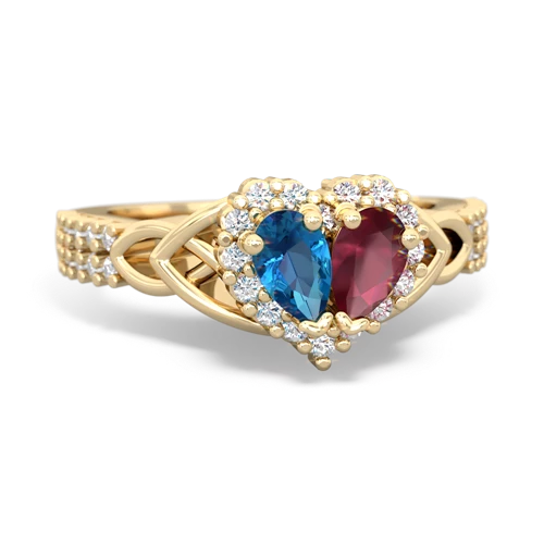 London Topaz Genuine London Blue Topaz with Genuine Ruby Celtic Knot Engagement ring Ring