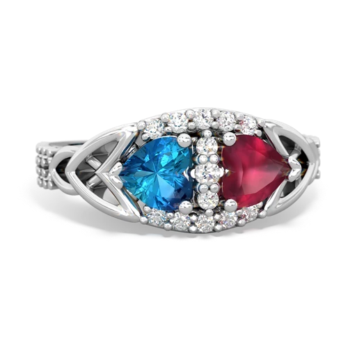 London Topaz Genuine London Blue Topaz with Genuine Ruby Celtic Knot Engagement ring Ring