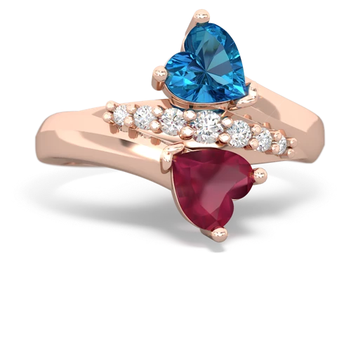 London Topaz Genuine London Blue Topaz with Genuine Ruby Heart to Heart Bypass ring Ring