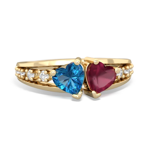 London Topaz Genuine London Blue Topaz with Genuine Ruby Heart to Heart ring Ring