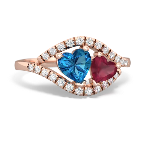 London Topaz Genuine London Blue Topaz with Genuine Ruby Mother and Child ring Ring