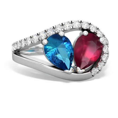 london topaz-ruby pave heart ring