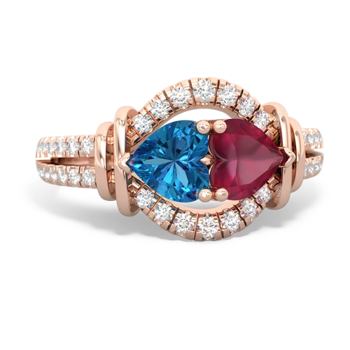 London Topaz Genuine London Blue Topaz with Genuine Ruby Art-Deco Keepsake ring Ring