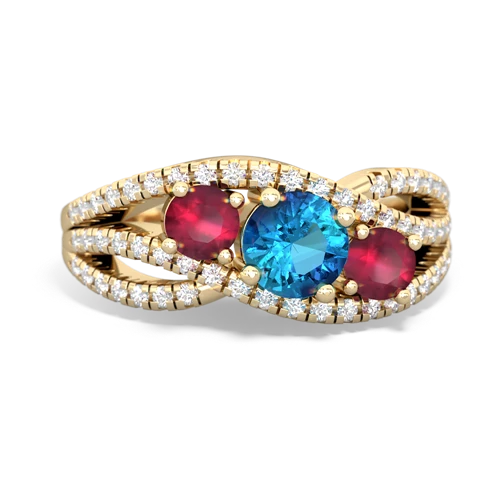 london topaz-ruby three stone pave ring