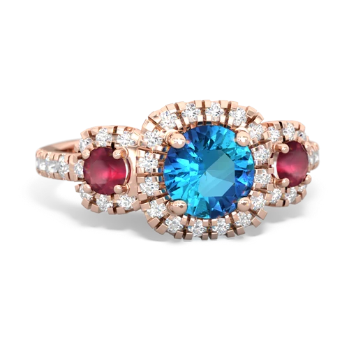 London Topaz Genuine London Blue Topaz with Genuine Ruby and Lab Created Emerald Regal Halo ring Ring