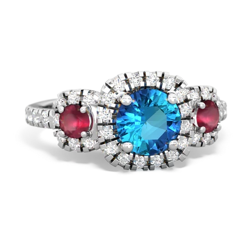 london topaz-ruby three stone regal ring