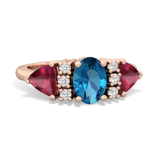 London Topaz Genuine London Blue Topaz with Genuine Ruby and  Antique Style Three Stone ring Ring