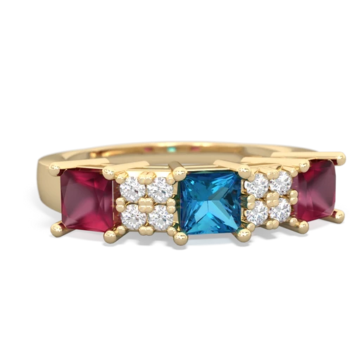 London Topaz Genuine London Blue Topaz with Genuine Ruby and  Three Stone ring Ring