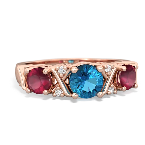 London Topaz Genuine London Blue Topaz with Genuine Ruby and  Hugs and Kisses ring Ring