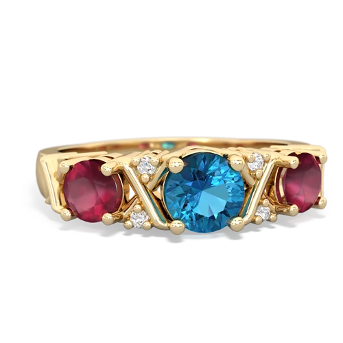 London Topaz Genuine London Blue Topaz with Genuine Ruby and Lab Created Emerald Hugs and Kisses ring Ring