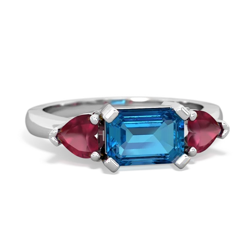 London Topaz Genuine London Blue Topaz with Genuine Ruby and Lab Created Emerald Three Stone ring Ring