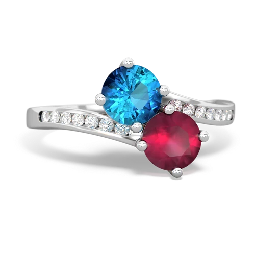 london topaz-ruby two stone channel ring