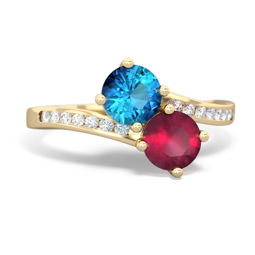 london topaz-ruby two stone channel ring