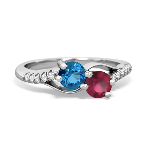 London Topaz Genuine London Blue Topaz with Genuine Ruby Two Stone Infinity ring Ring