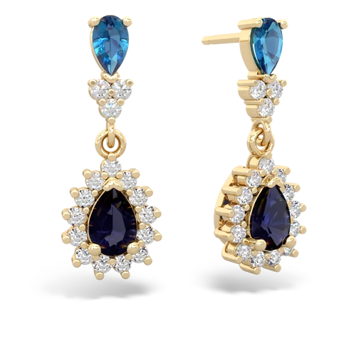 London Topaz Genuine London Blue Topaz with Genuine Sapphire Halo Pear Dangle earrings Earrings