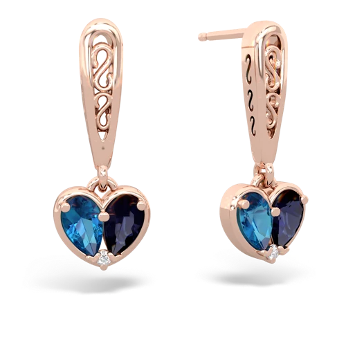 london topaz-sapphire filligree earrings