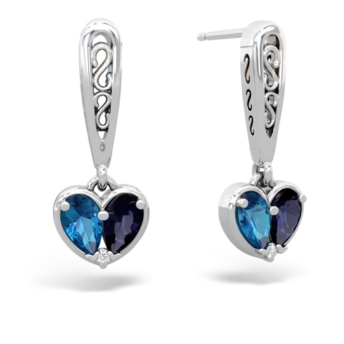 london topaz-sapphire filligree earrings