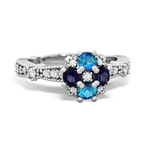 London Topaz Genuine London Blue Topaz with Genuine Sapphire Milgrain Antique Style ring Ring
