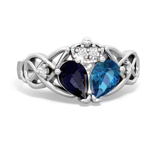 London Topaz Genuine London Blue Topaz with Genuine Sapphire Two Stone Claddagh ring Ring