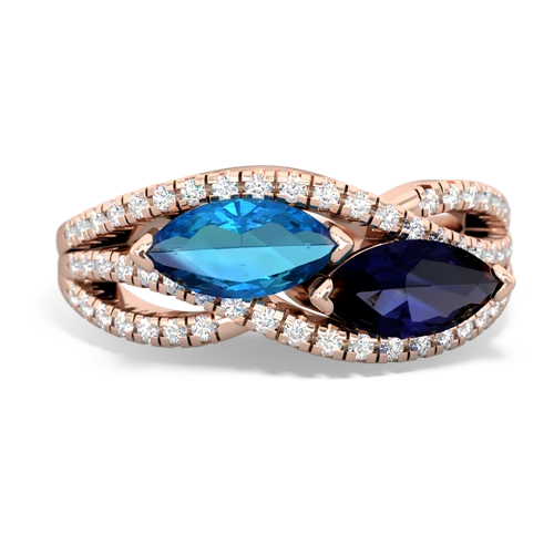 london topaz-sapphire double heart ring