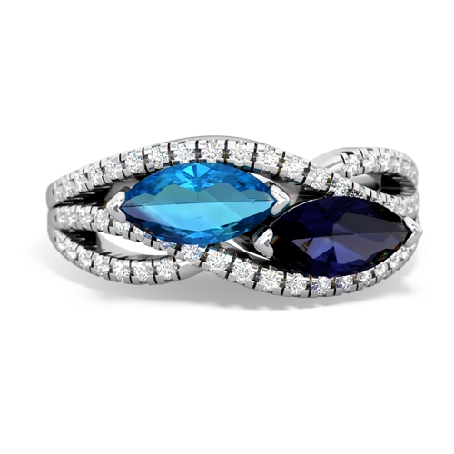 london topaz-sapphire double heart ring