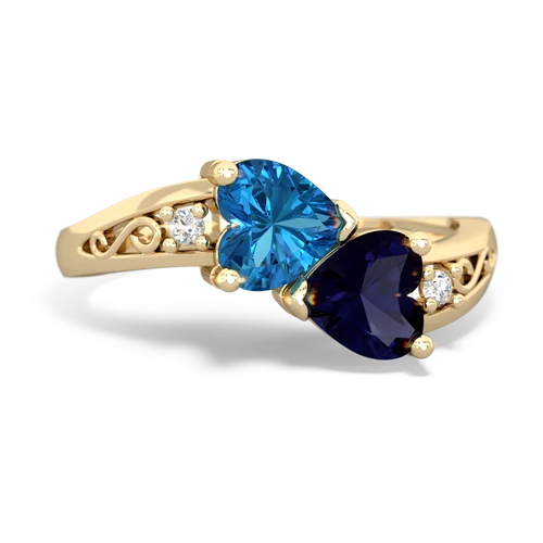 London Topaz Genuine London Blue Topaz with Genuine Sapphire Snuggling Hearts ring Ring