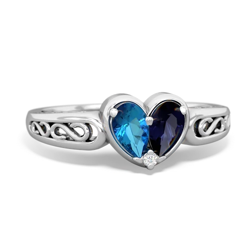 London Topaz Genuine London Blue Topaz with Genuine Sapphire filligree Heart ring Ring