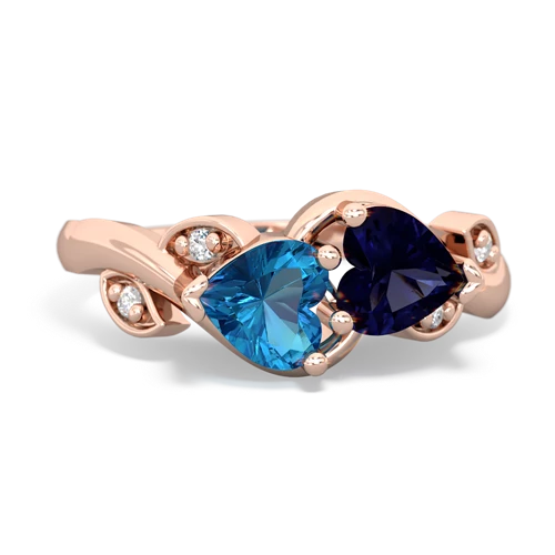 London Topaz Genuine London Blue Topaz with Genuine Sapphire Floral Elegance ring Ring