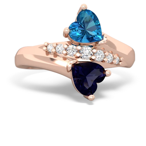 London Topaz Genuine London Blue Topaz with Genuine Sapphire Heart to Heart Bypass ring Ring