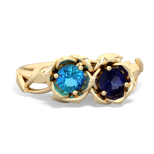 London Topaz Genuine London Blue Topaz with Genuine Sapphire Rose Garden ring Ring