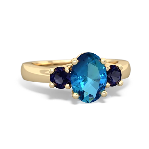 London Topaz Genuine London Blue Topaz with Genuine Sapphire Three Stone Trellis ring Ring