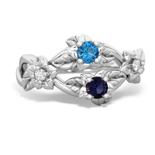 London Topaz Genuine London Blue Topaz with Genuine Sapphire Sparkling Bouquet ring Ring