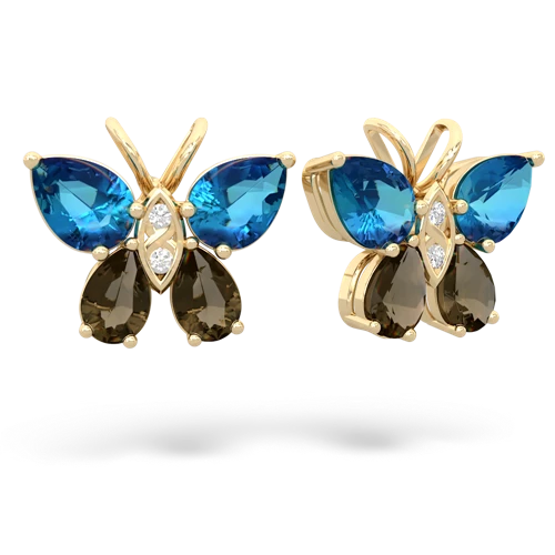 london topaz-smoky quartz butterfly earrings